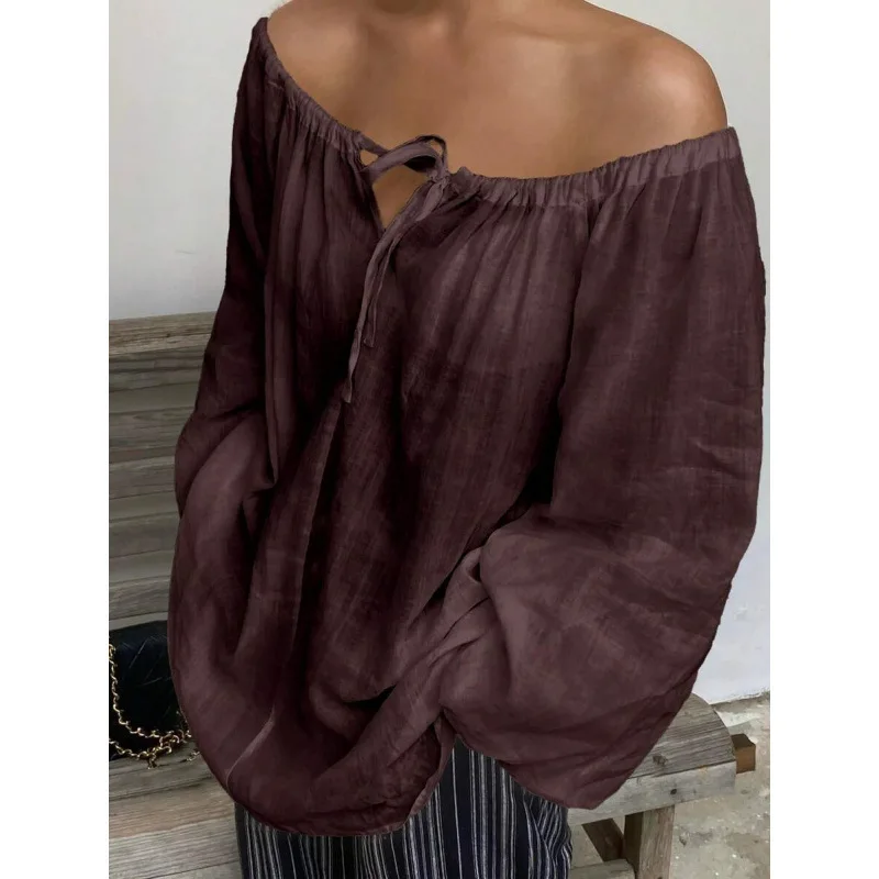 

Sheer Laceup Shirt Semi-Transparent Knot Design Women's Fashion Spring 2026 Non-Shrinking Other Material 100% Fly Sleeve