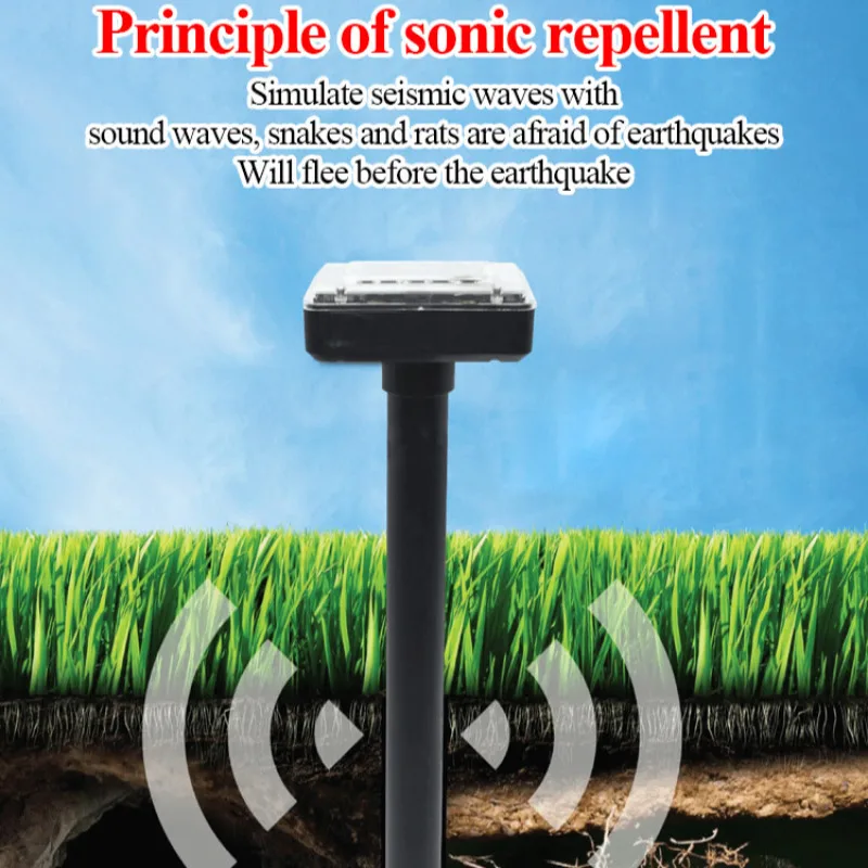 Solar powered mouse repeller drives away mice with sound waves to protect crops