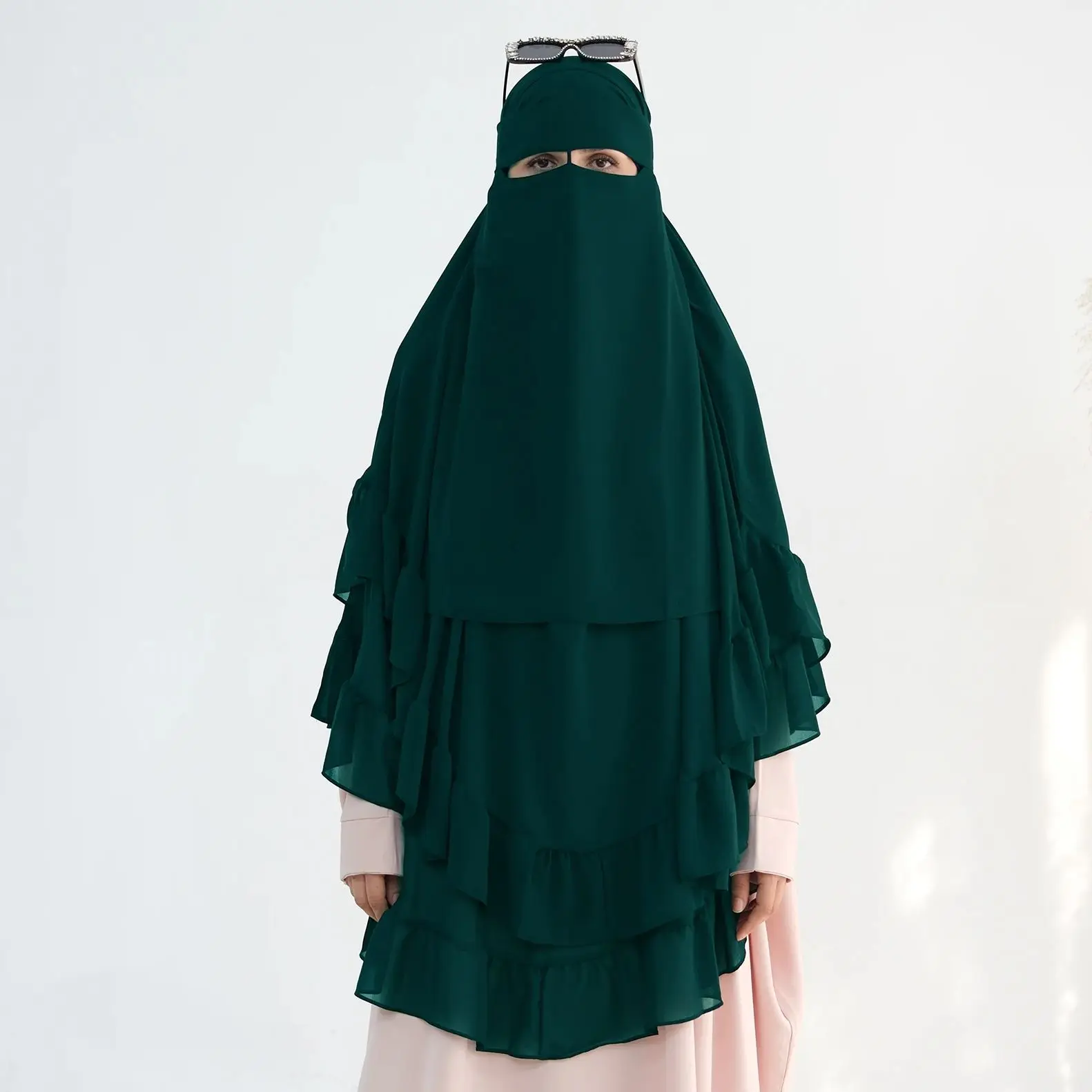 Chiffon-Niqab mit Nasenschnur, (kein Khimar), Gesichtsbedeckung für muslimische Frauen, Hijabi-Niqabi-Schleier, islamische Gebetskleidung, Ramadan