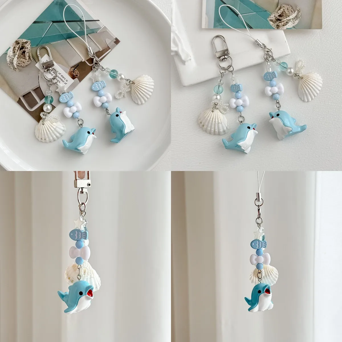 Handmade Shell Ceramic Fish Phone Strap, Starfish Bag Charm, Camera Lanyard & Keychain for iPhone, Samsung, Huawei