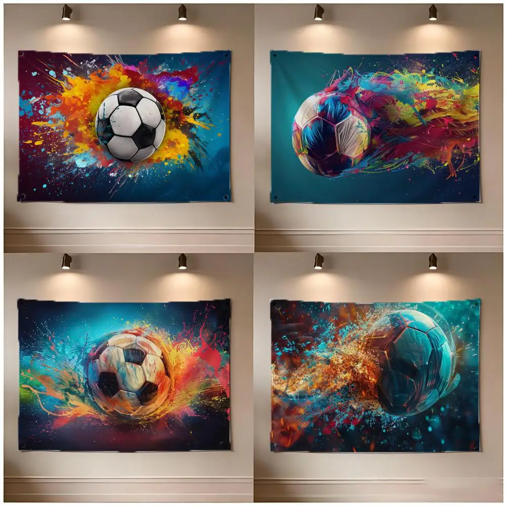 Vibrant Retro Abstract Soccer Flags Borderless Four Ring Ornament Indoor Outdoor Decoration Quick Hang Install