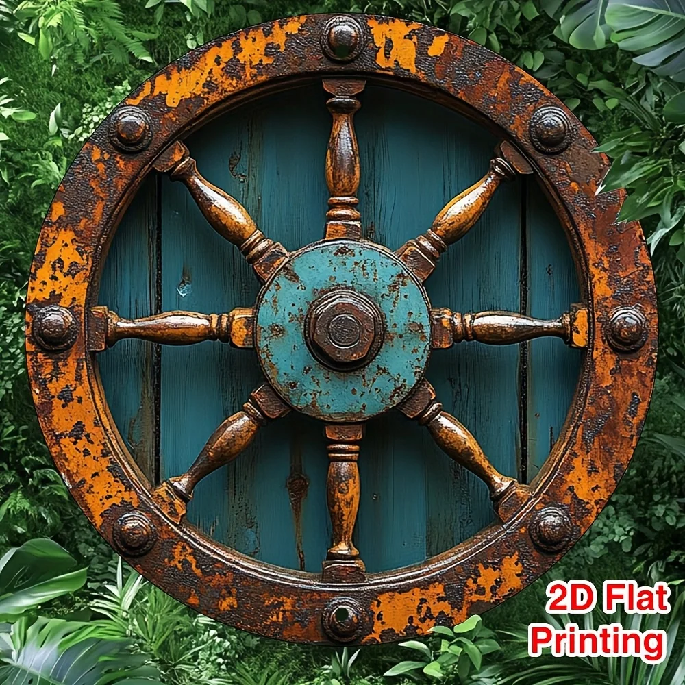 Vintage Nautisches Schiffsrad Aluminium Metall Runde Wanddekoration, Heimdekoration für Küche Büro Maritime Geschenke, Retro Kranz-Plakette 20,3