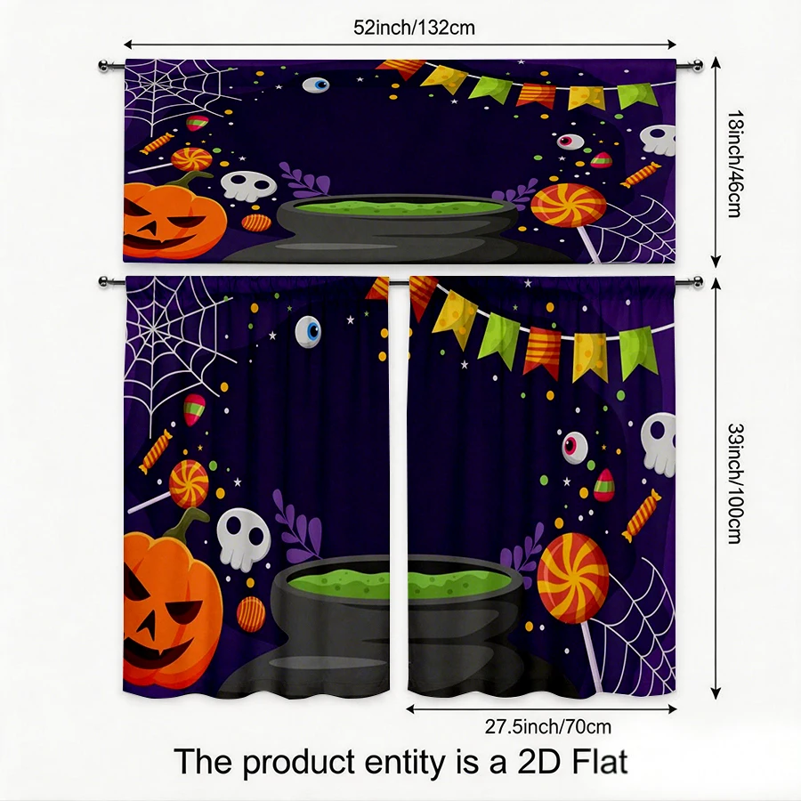 Halloween Fall Kitchen Curtains, Purple Cauldron Pumpkin, Digital Print, Kitchen Dining Room, Rod Pocket Polyester, Home Decor