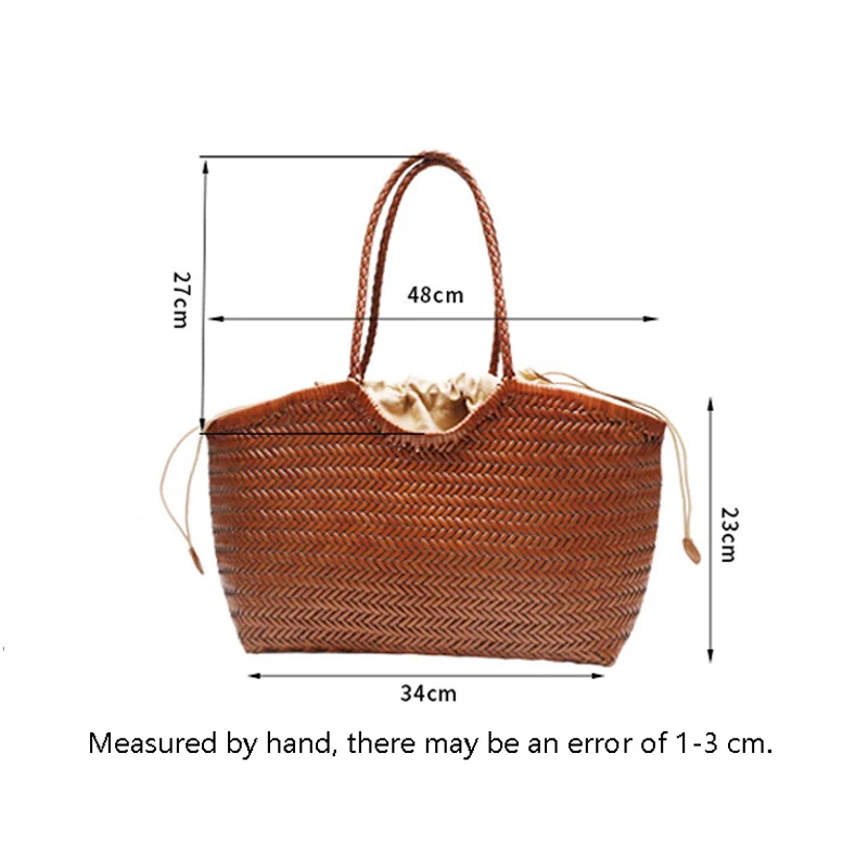 Large Capacity Split Leather Tote Bag Women Solid Color Woven Shoulder Bags with Drawstring Lining Hot Sale Lady Casual Handbag