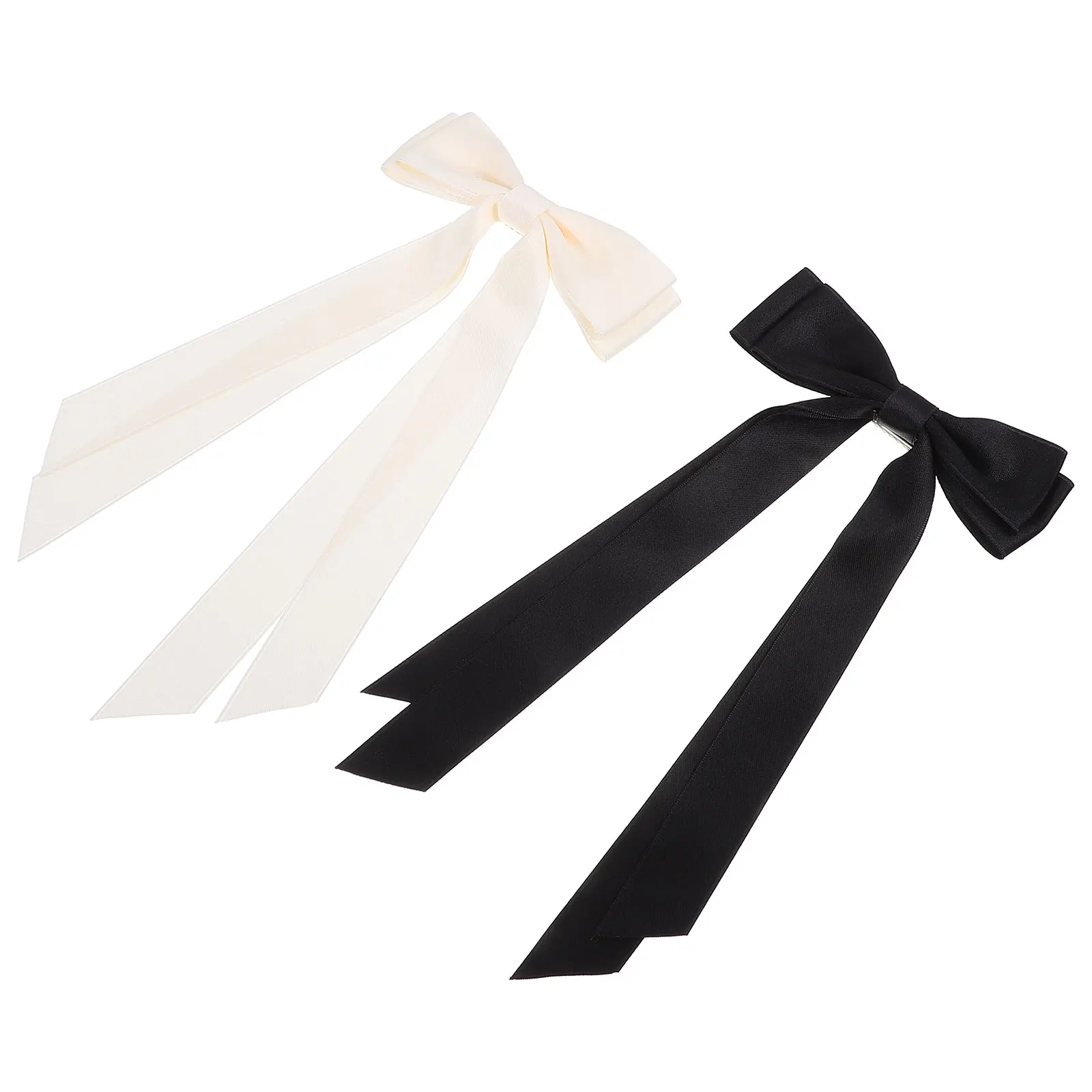

2pcs Double Layer Streamer Hair Clips Black White Bowknot Women Girls Hair Bows Stylish Trendy Design