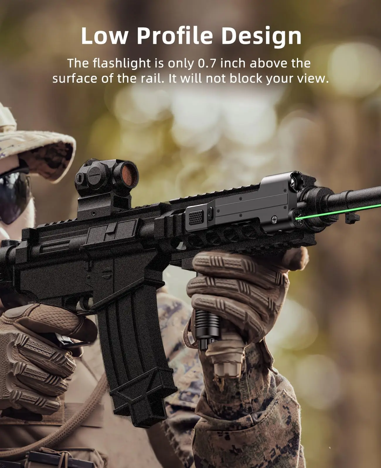 Green Laser Combo Flashlight 1600 Lumen Tactical Rifle Light USB Rechargeable Picatinny Rail Rifle Strobe Mode