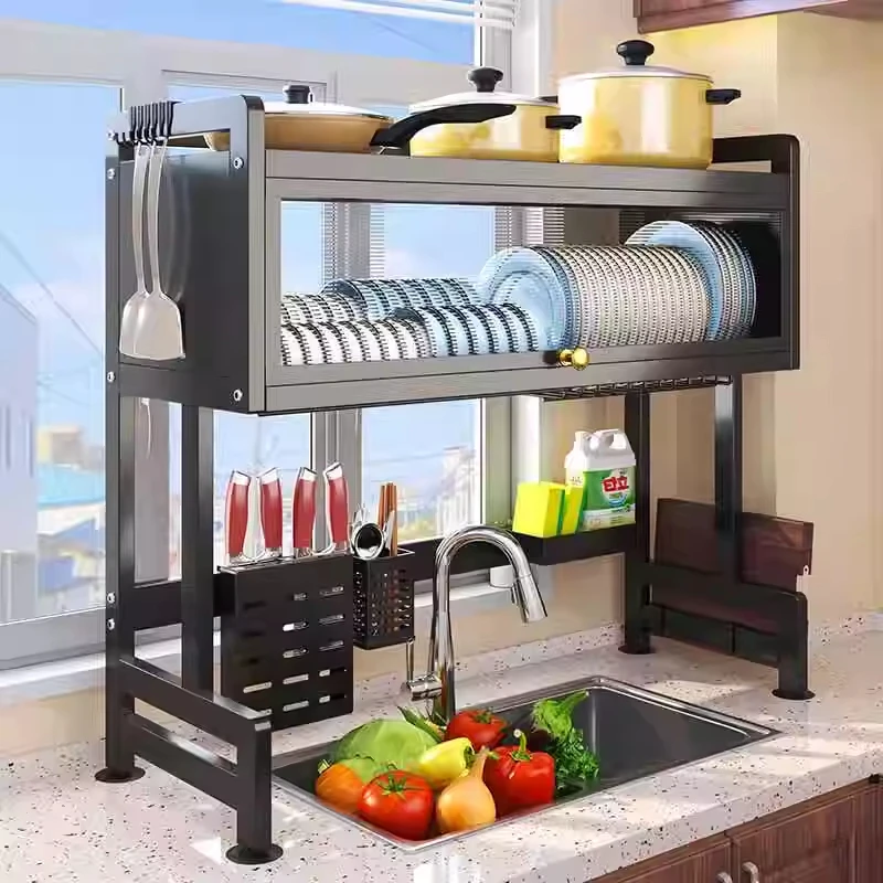 Kitchen Stainless Steel Sink Shelf Dishwasher Sink Dust-proof Cupboard Countertop Storage Cabinet Multifunctional Drain Rack