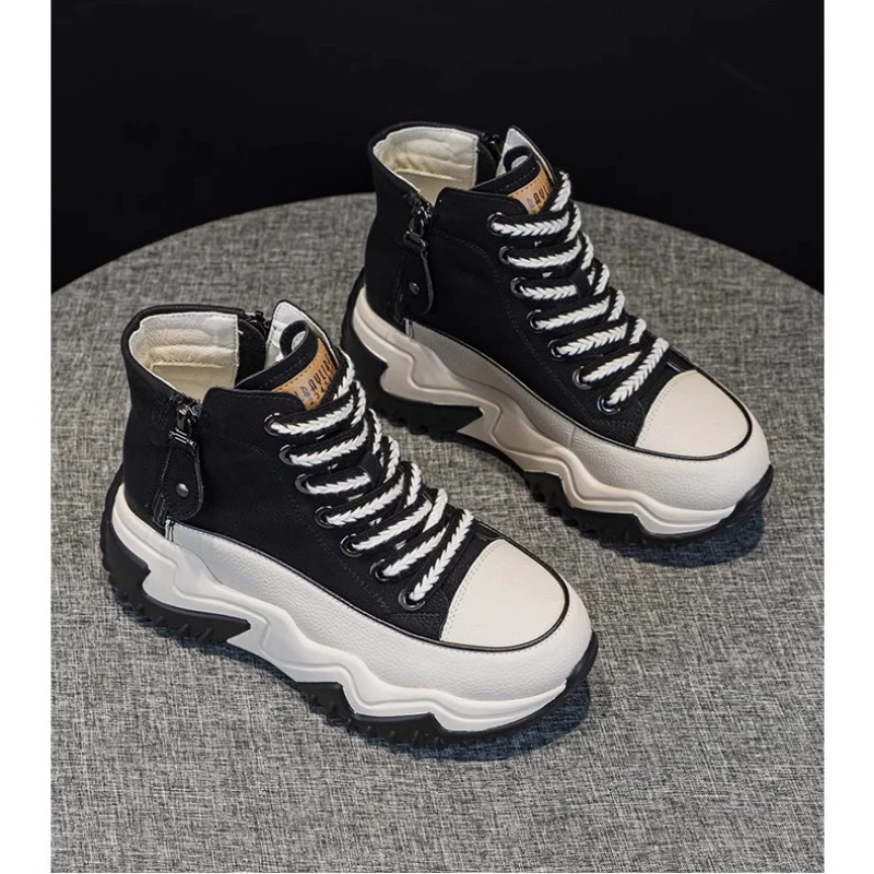 Women  The New  Platform Sneakers Black Shoes Spring Autumn Genuine Leather Trainers Keep Warm Fashion Boots Winter Booties