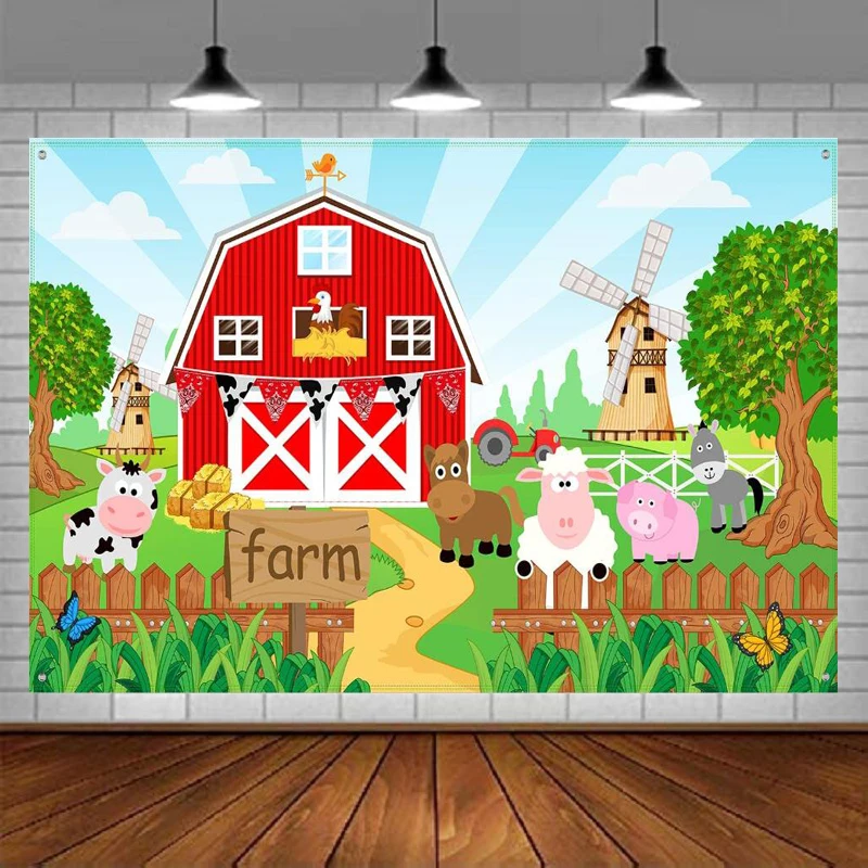 Photography Backdrop Banner For Grass Children Birthday Party Supplies Farm Animals Barn Scenic Background Photo Booth Banner