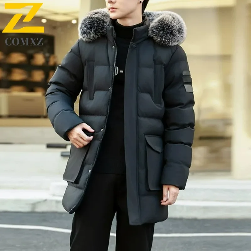 

COMXZ Роскошная мужская стеганая куртка с капюшоном, уличные лыжные морозостойкие куртки, минималистичная повседневная одежда, легкая зимняя мужская верхняя одежда