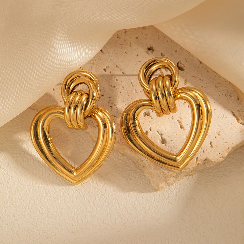 ENSHIR 316L Stainless Steel Hollow Circular Heart C-shape Irregular Lines Earrings For Women Men Vintage French Punk Jewelry