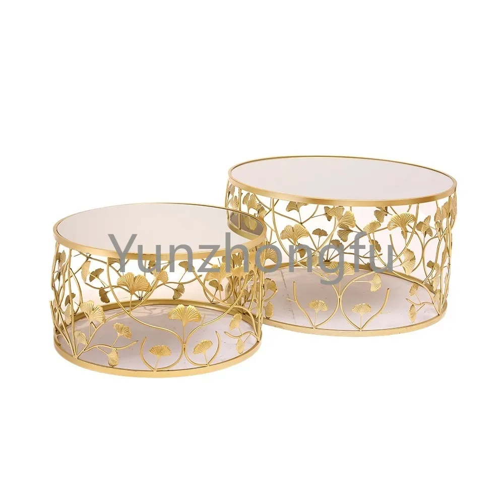 

Design of mirror like fallen leaves golden round iron table