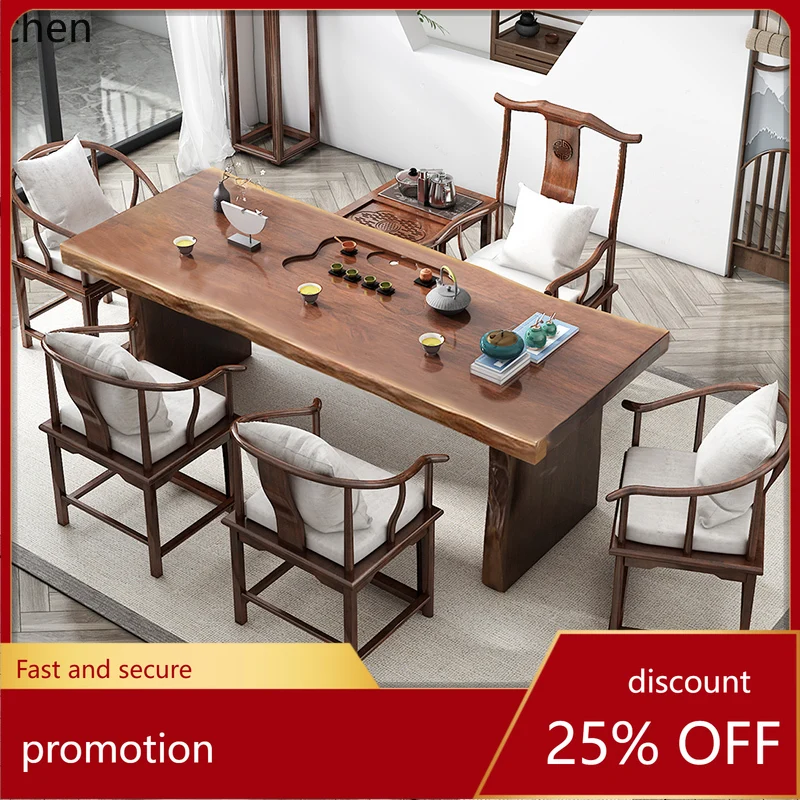 

HT solid wood large board tea table new tea table and chair combination simple modern kung fu zen home tea table