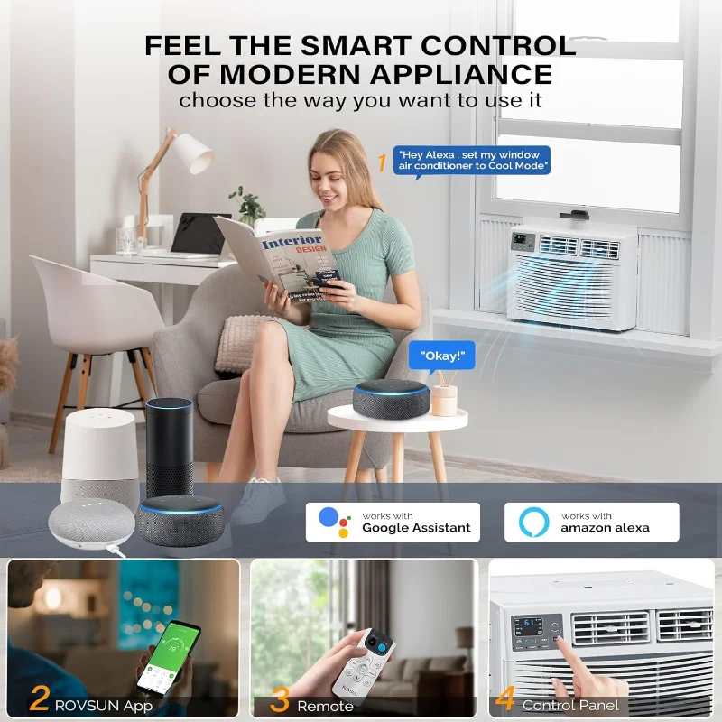 مكيف هواء نافذة ROVSUN Smart 24000BTU مع WiFi، وحدة تيار متردد للنافذة موفرة للطاقة مع جهاز تحكم عن بعد ومؤقت للتطبيقات