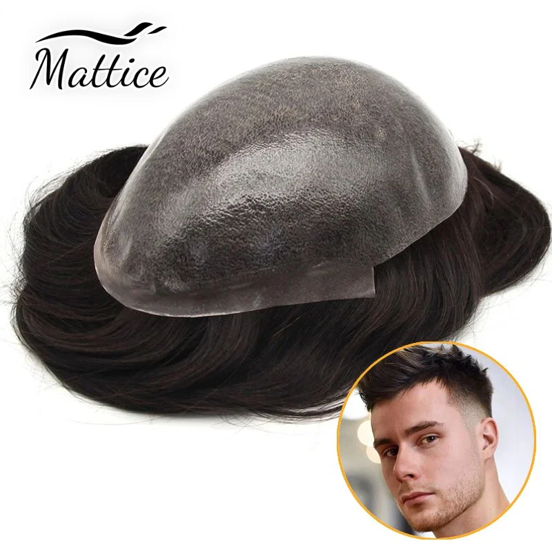 

Male Hair Prosthesis Full Skin Flat V-loop Toupee for Men 0.06-0.08 mm Base Hair Transparent Poly Thin Skin Toupee For Men