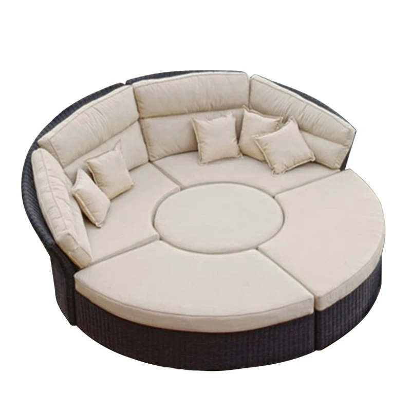 

Outdoor rattan sofa bed round bed outdoor terrace open-air beach bed rattan chair leisure rattan art rattan sofa combination bed