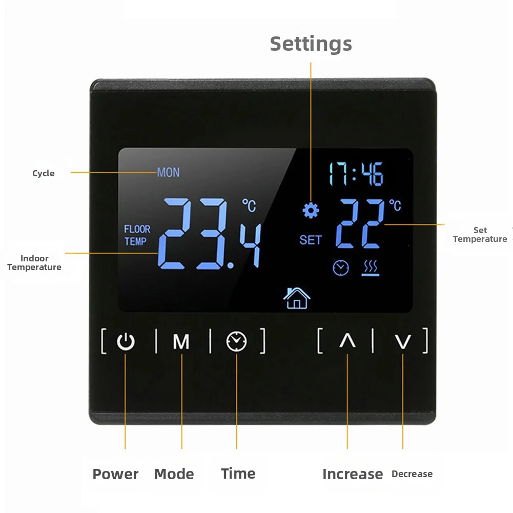 for Smart Touch Screen Thermostat for Electric Warm Floor Heating with Memory Function and Freeze Safety Protection