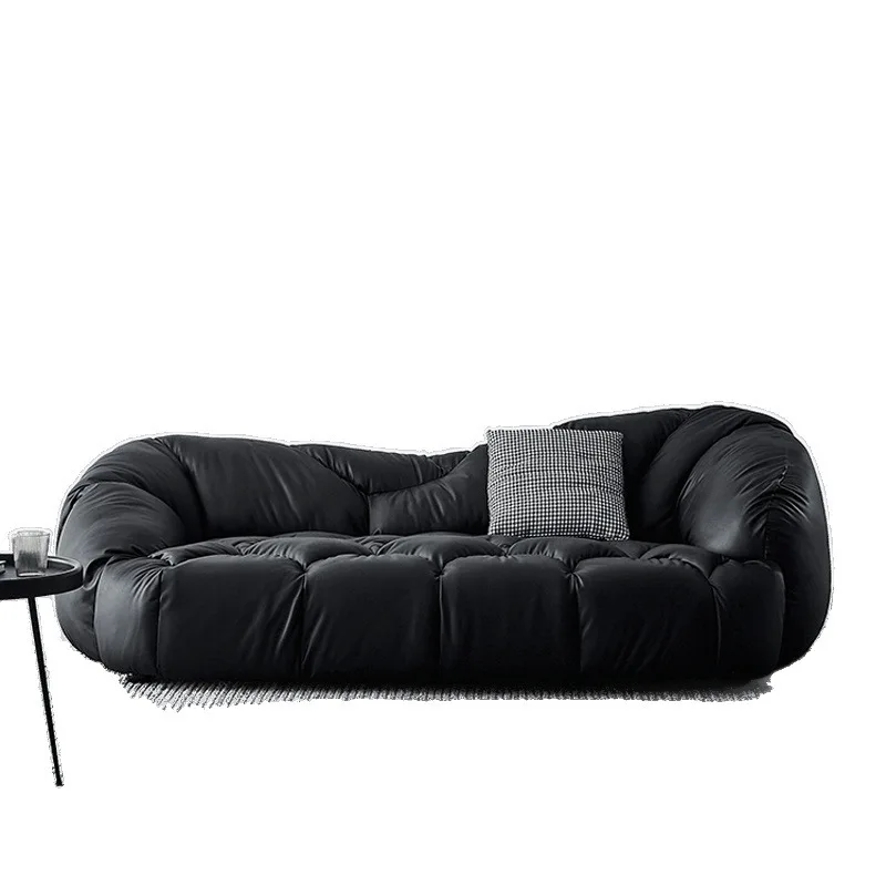 

Minimalist cloud sofa three-person black leather retro small apartment lazy special-shaped sofa