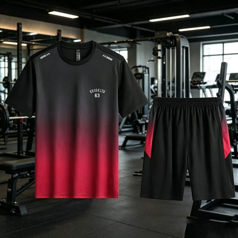 

Men Women Shared Gradient Sports Comfort Crew Neck, Resistant Fabric, Elastic Waist Shorts For Couple Daily Matching Outfits