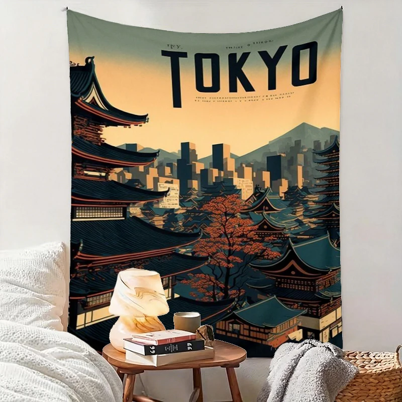 1PC Tokyo Temple Fuji Art Print Backdrop Banner, Bedroom Living Room Photo Background, Polyester, Home Decor, Wall Art