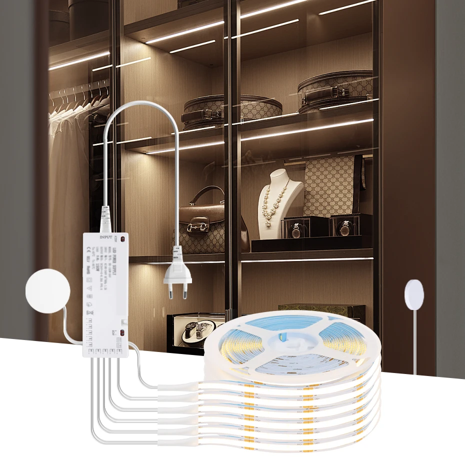 DC24V COB Led Szafka Szafa Listwa świetlna z taśmą klejącą Penetrable Wood Touch Dimmer EU US UK AU Wtyczka Regał Szafka Lampa