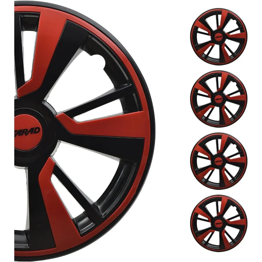

Black with Red Hub Caps 15 Inch Set of 4 Tapas para Rines 15 Premium Wheel Covers 15 Inch R15 Rim Cover Set Snap On Durable Car