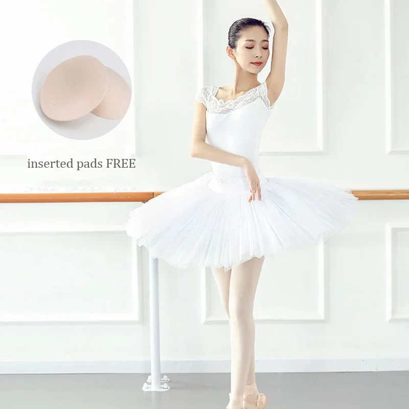 Ballet Leotard White Lace Dance Leotard Adult Gymnastic Leotards Ballerina Ballet Dress Ballet Leotards for Women Jumpsuit Dance