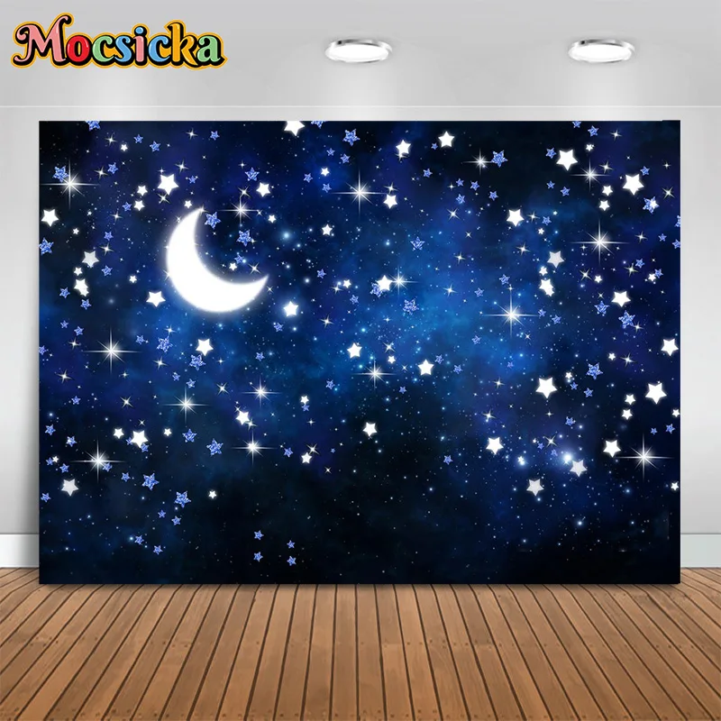 

Mocsicka Baby Shower Photography Background Sky Stars Glitter Decor Backdrop Boys Girls Birthday Party Kids Photo Booth Banner