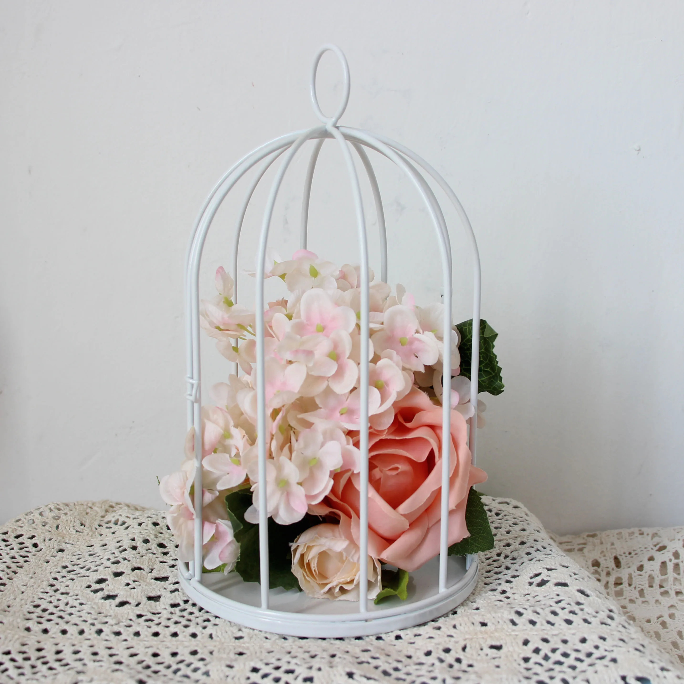 white Outdoor Modern iron garden metal birdcage line cage with Bird decoration hanging flowerpot succulent plants