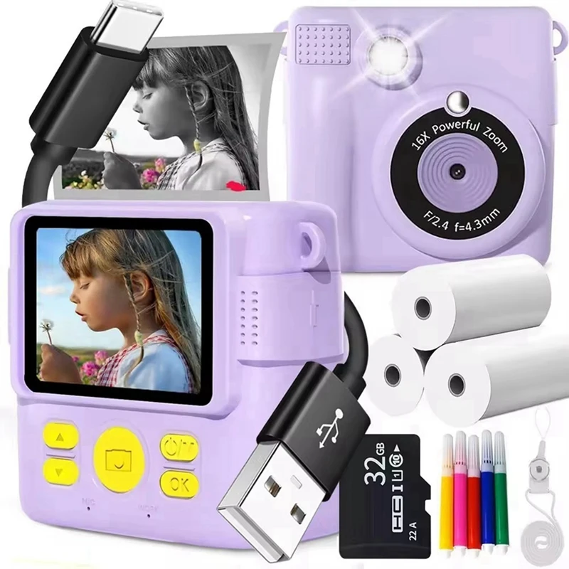 

HW-elPortable Thermal Printing Camera Mini Fashion Children'S Gift for Instant Automatic Focusing
