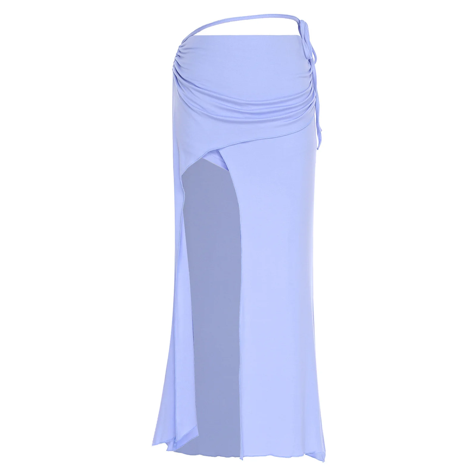 

Women's Adult Belly Dance Maxi Skirt Stretchy Side Drawstring And Slit Safety Shorts Ruched Bodycon Skirt Performance Clothing