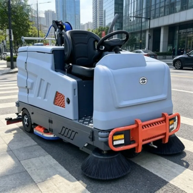 

Electric Street Sweeper Heavy-Duty Ride-On Self-Propelled with 30L Water Tank and 130L Dustbin for Continuous Large Area Sweep