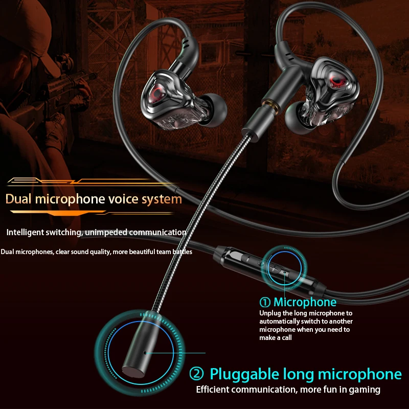 Słuchawki douszne do gier e-sportowych z dźwiękiem przestrzennym 360°, stereo Hi-Fi, przewodowe, z dwoma wtyczkami 3,5 mm/typu C/USB/3,5 mm, douszne, z dwoma mikrofonami, PUBG, douszne słuchawki gamingowe o niskim