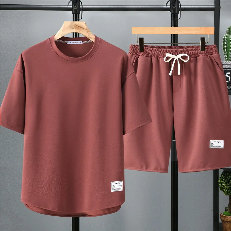 QICHE Summer Men Oversized Comfort Casual Outfit Loose Slimming Short Sleeve Top And Shorts Two Piece Matching Set