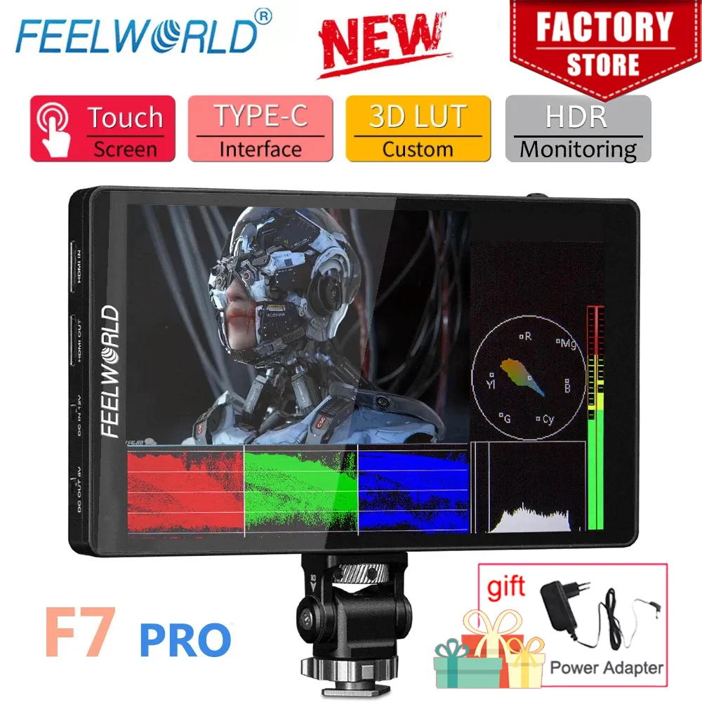 

7-дюймовый сенсорный экран FEELWORLD F7 PRO, 3D LUT DSLR-камера, режиссерский монитор переменного тока 4K 60 Гц HD с F970 внешним источником питания и установкой