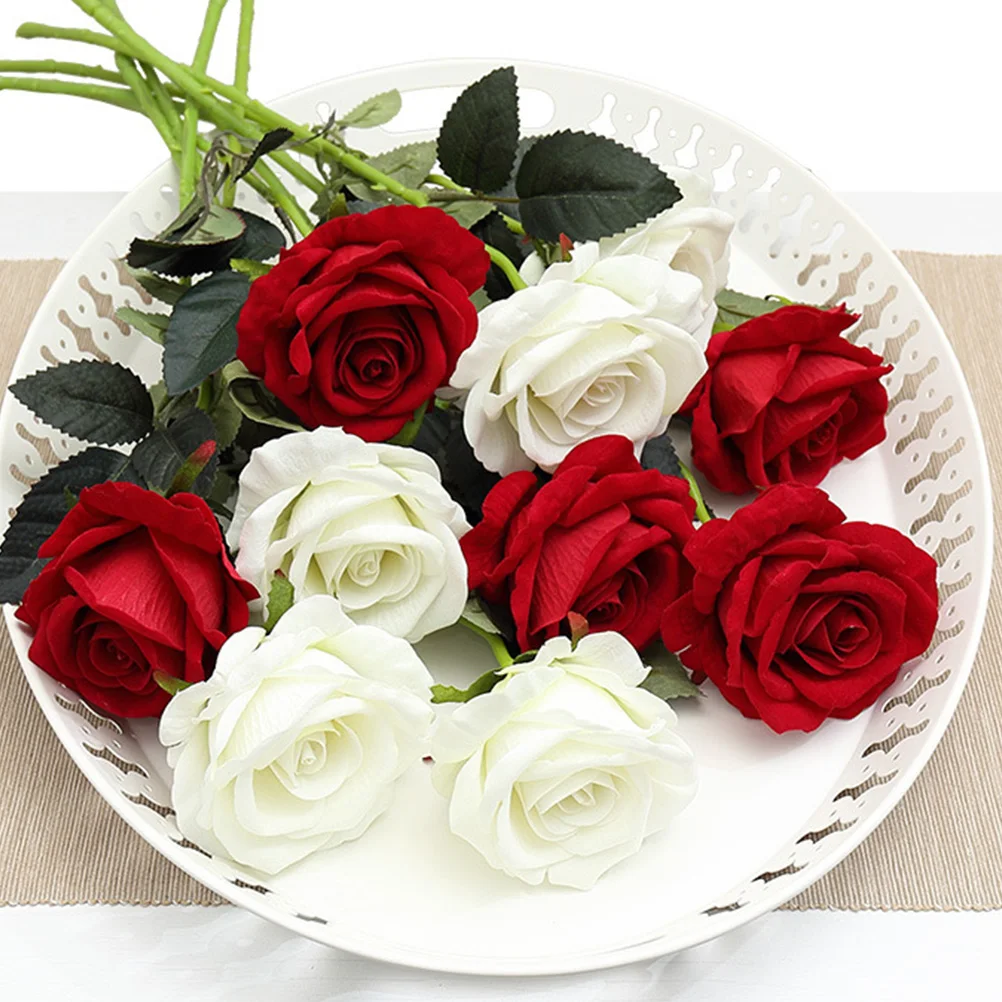 

Flannel Roses Artificial Flower Decoration Wedding Party Home Office Fake Rose Arrangement Accessories Lightweight Portable