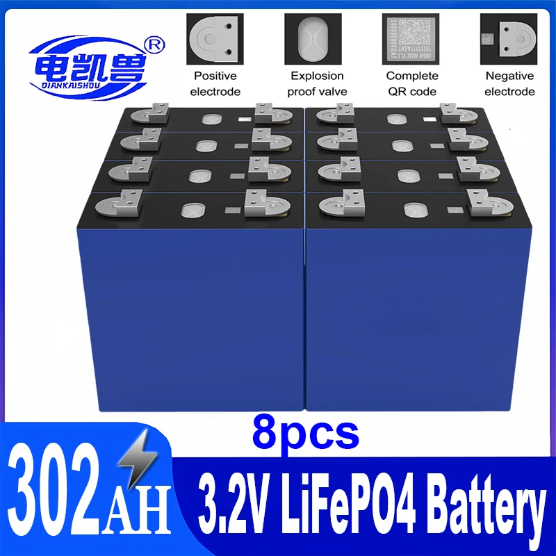 

8 pcs 3.2V 302Ah Lifepo4 Battery 12V 310Ah DIY Solar Panel Power Bank 24V 48V Camping Rechargeable Spare Battery With Busbar