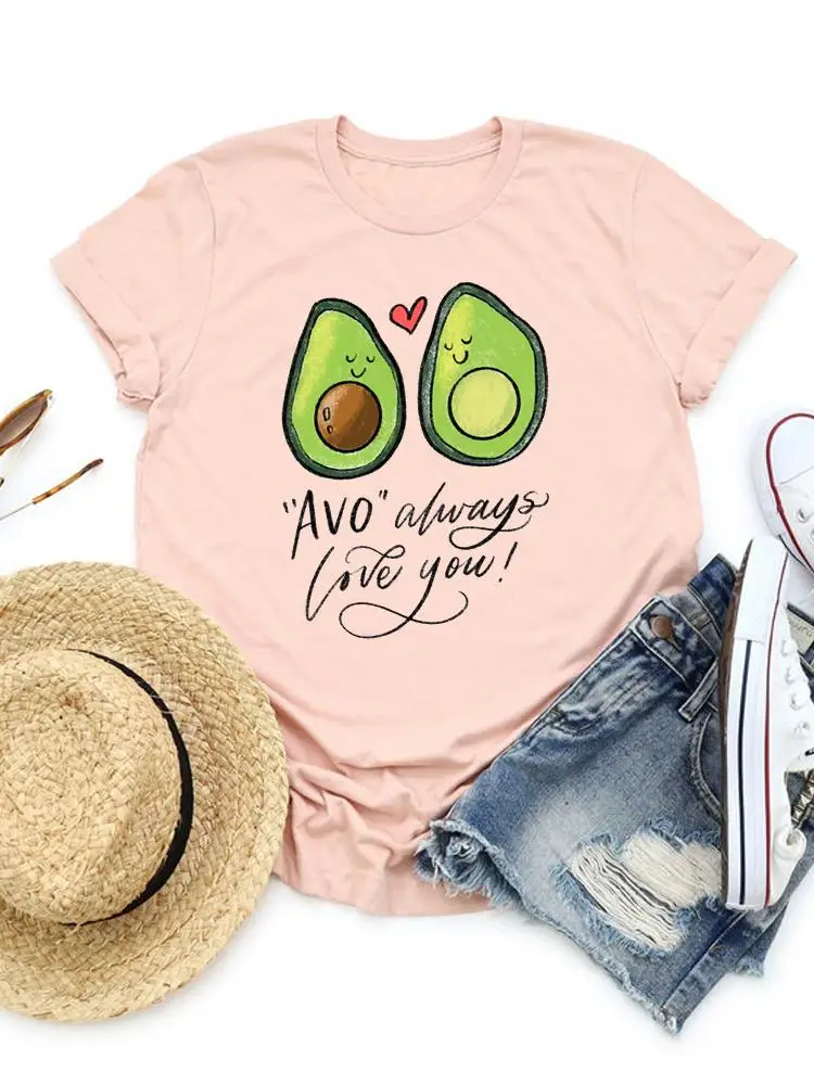 Grafische T-shirt Tee Top Mode Vrouwen Casual Avocado Minnaar Zoete Korte Mouw Kleding Dame Kleding Basic Print T-shirt