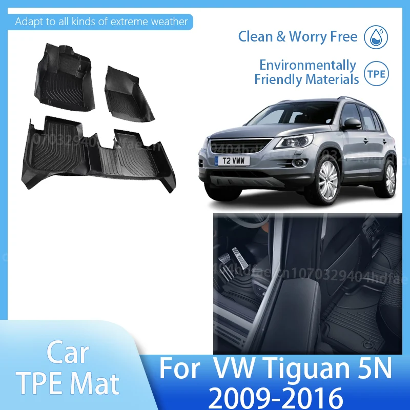 

LHD Car Floor Mat For Volkswagen VW Tiguan 5N Accessories 2009 2010 2011-2016 Cargo Liner TPE Rug Foot Pads Auto Protect Tools