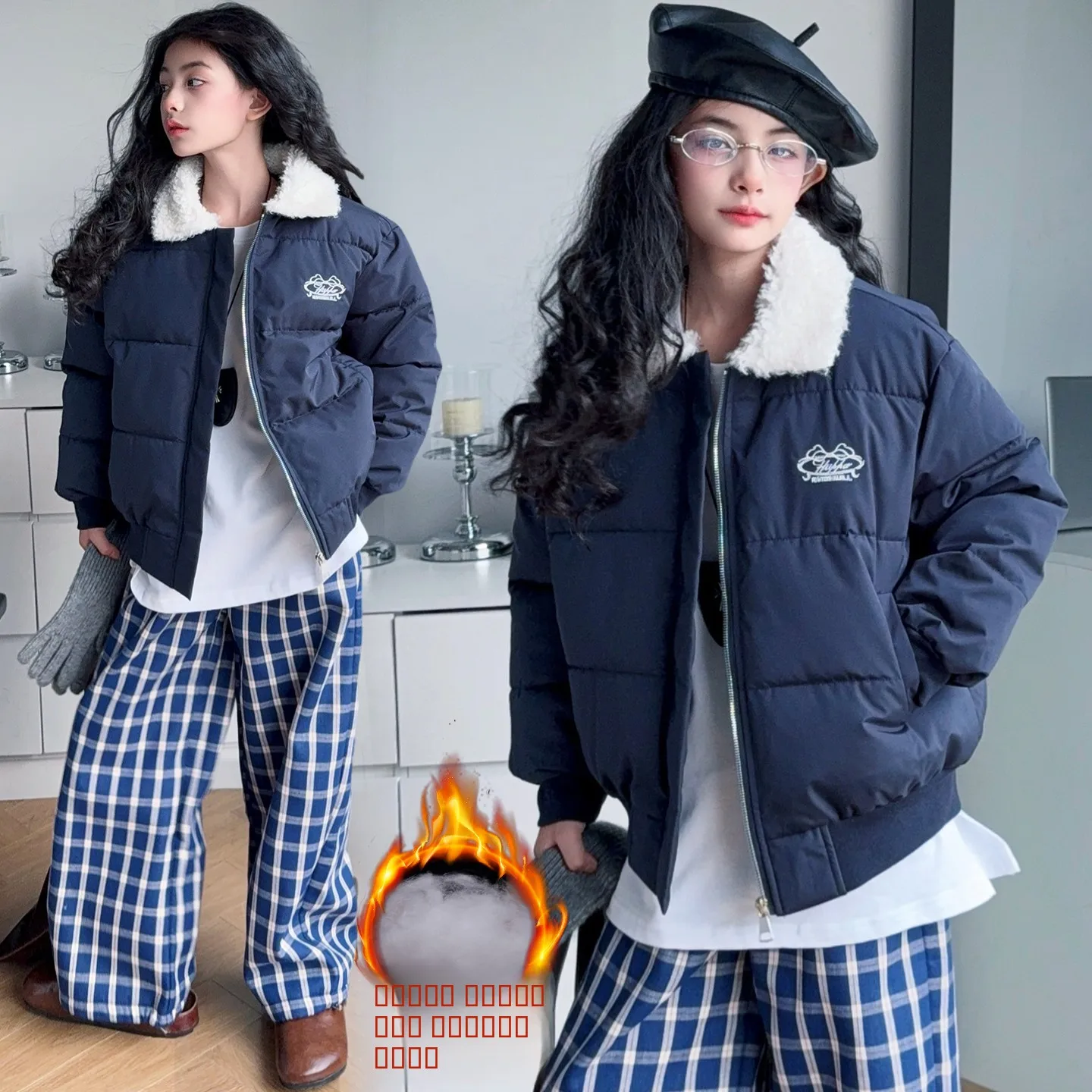 

Зимнее теплое пальто Thiened для девочек с меховым воротником, хлопковая куртка с хлебом для детей до 7 лет, обычная молния...