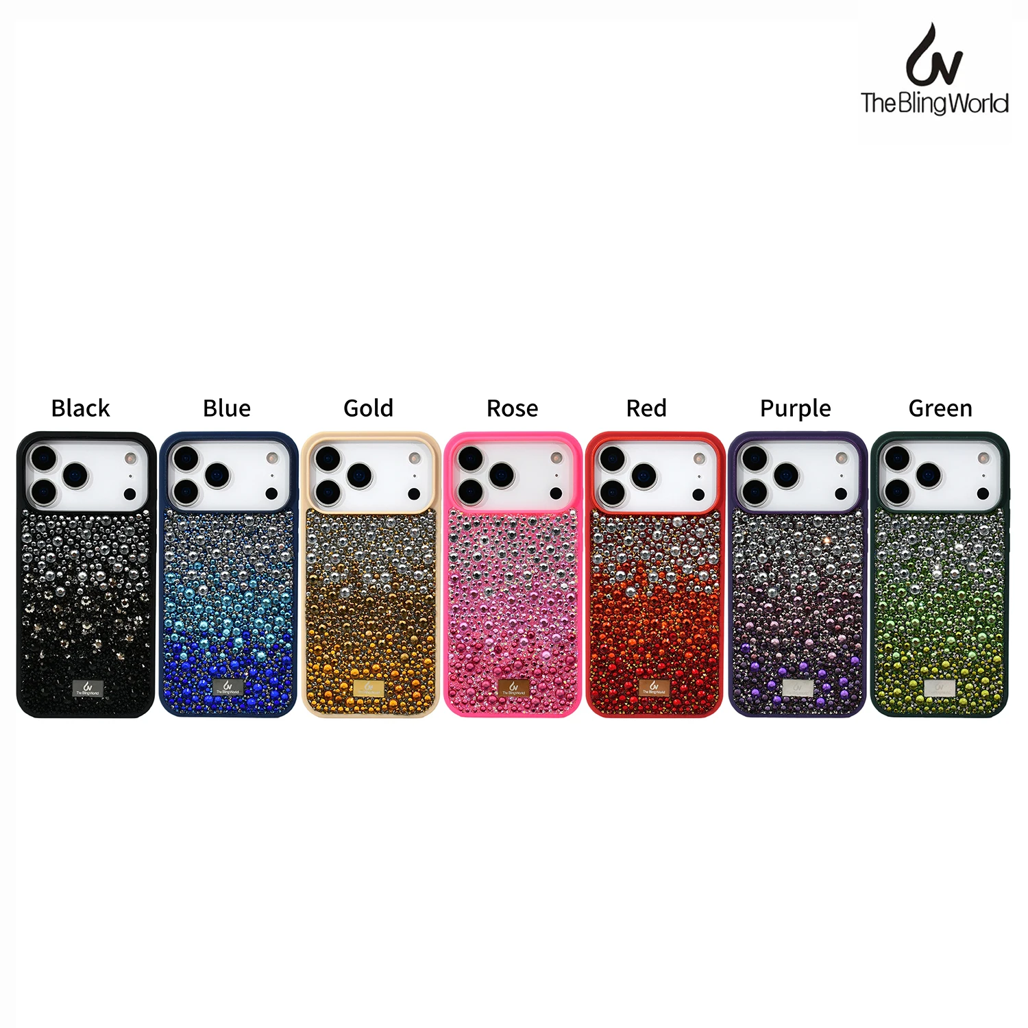 

The Bling World for iPhone 17 Air 16 15 14 13 Pro Max 3D Gradient Rhinestone Case Luxury Glitter Crystal Diamond Women TPU Cover