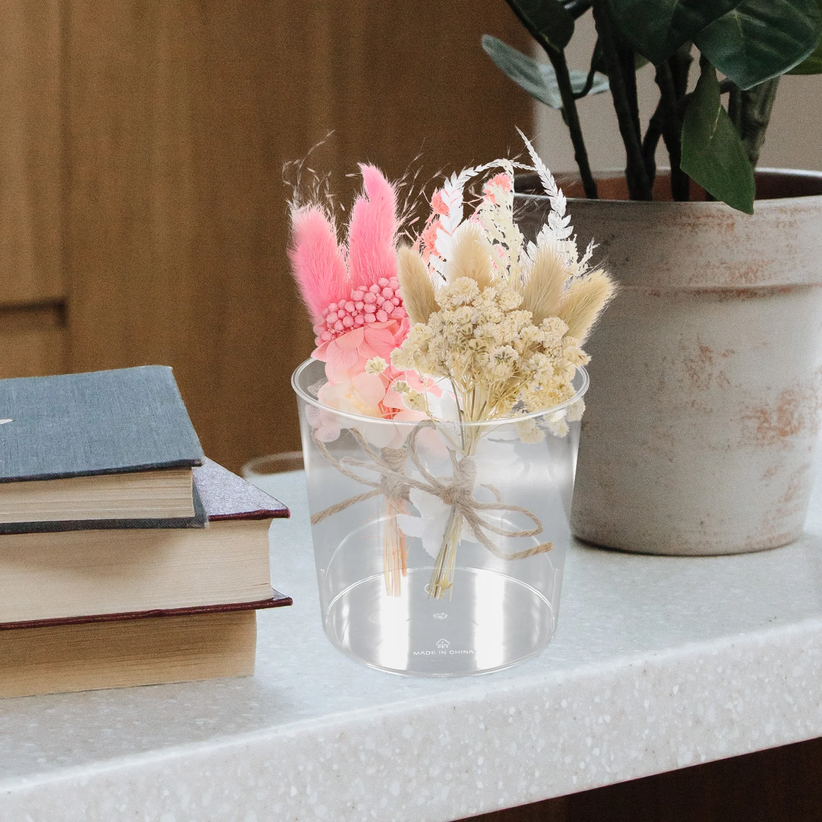 

Clear Plastic Flower Vase Anti-Fall Waking Flower Bucket Round Storage Container for Home Office Decorative Plants Bucket Floral