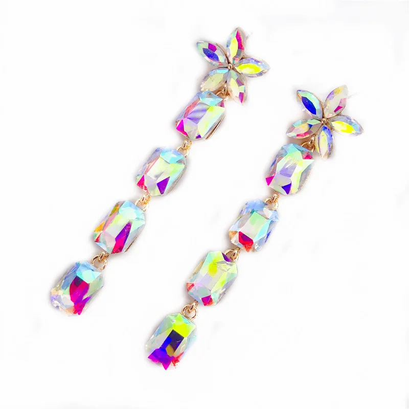 10/20Piars/Lot Colorful Glass Rhinestone Long Dangle Stud Earrings For Women Water Drop Shaped Jewelry Accessories Party Gifts