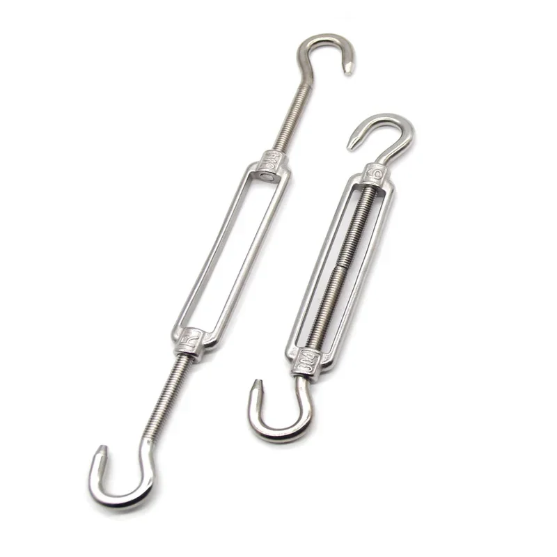 2pcs M4 M5 304 Stainless Steel Adjust Chain Rigging Hooks & Eye Turnbuckle Wire Rope Tension Device Line Cc Type Bolt Hook