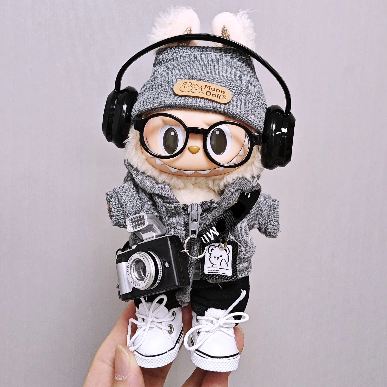 

Для детской одежды Labubu Select 15–17 см, комплект серой толстовки и шапки, универсальная одежда Labubu