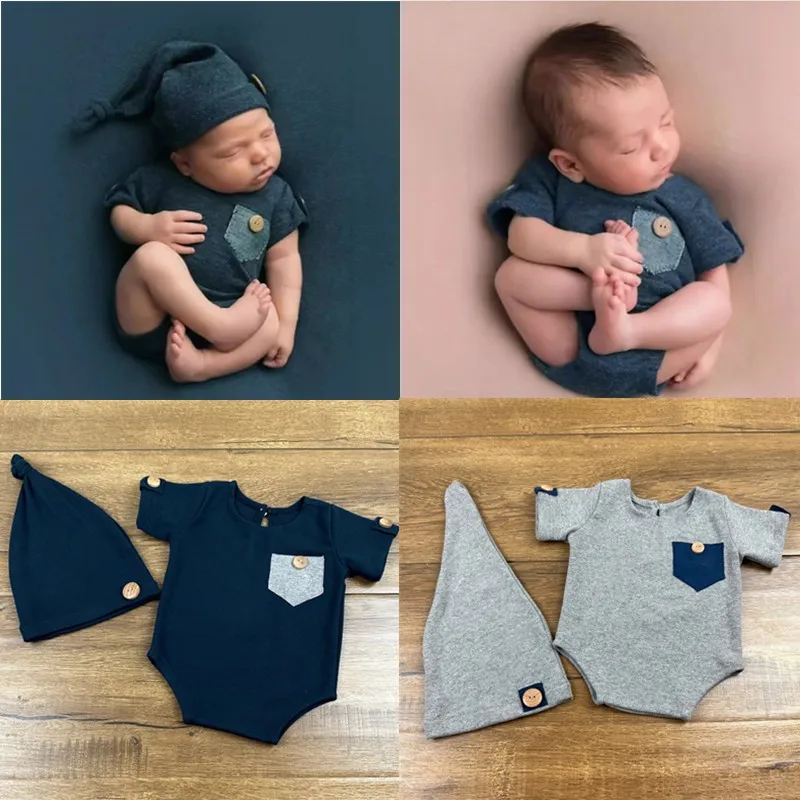 ❤️Newborn Photography Clothing Hat+Jumpsuit 2Pcs/set Studio Baby Photo Props Accessories Infant Shot Clothes Outfits Fotografia