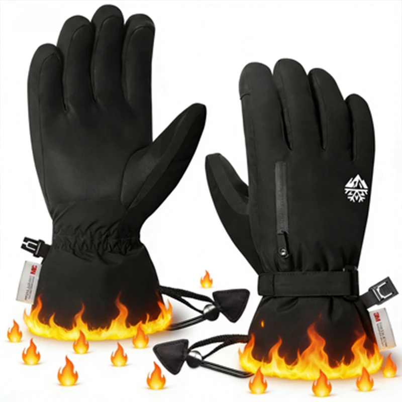 Winter Herren Thermoisolierte Skihandschuhe Touchscreen mit Flusen Eaturing Verstellbare Handgelenkschlaufen Reißverschlusstaschendesign