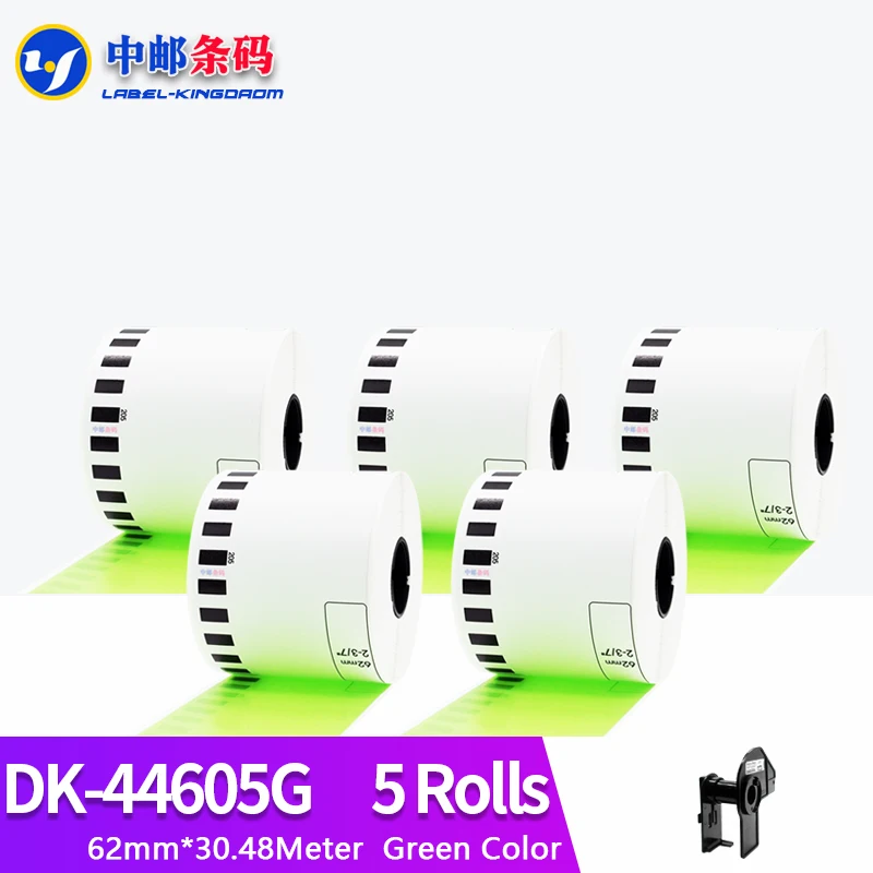

5 рулонов, совместимых с DK-44605, этикетка зеленого цвета, 62 мм * 30,48 м, непрерывная для термопринтера Brother DK44605 DK-4605