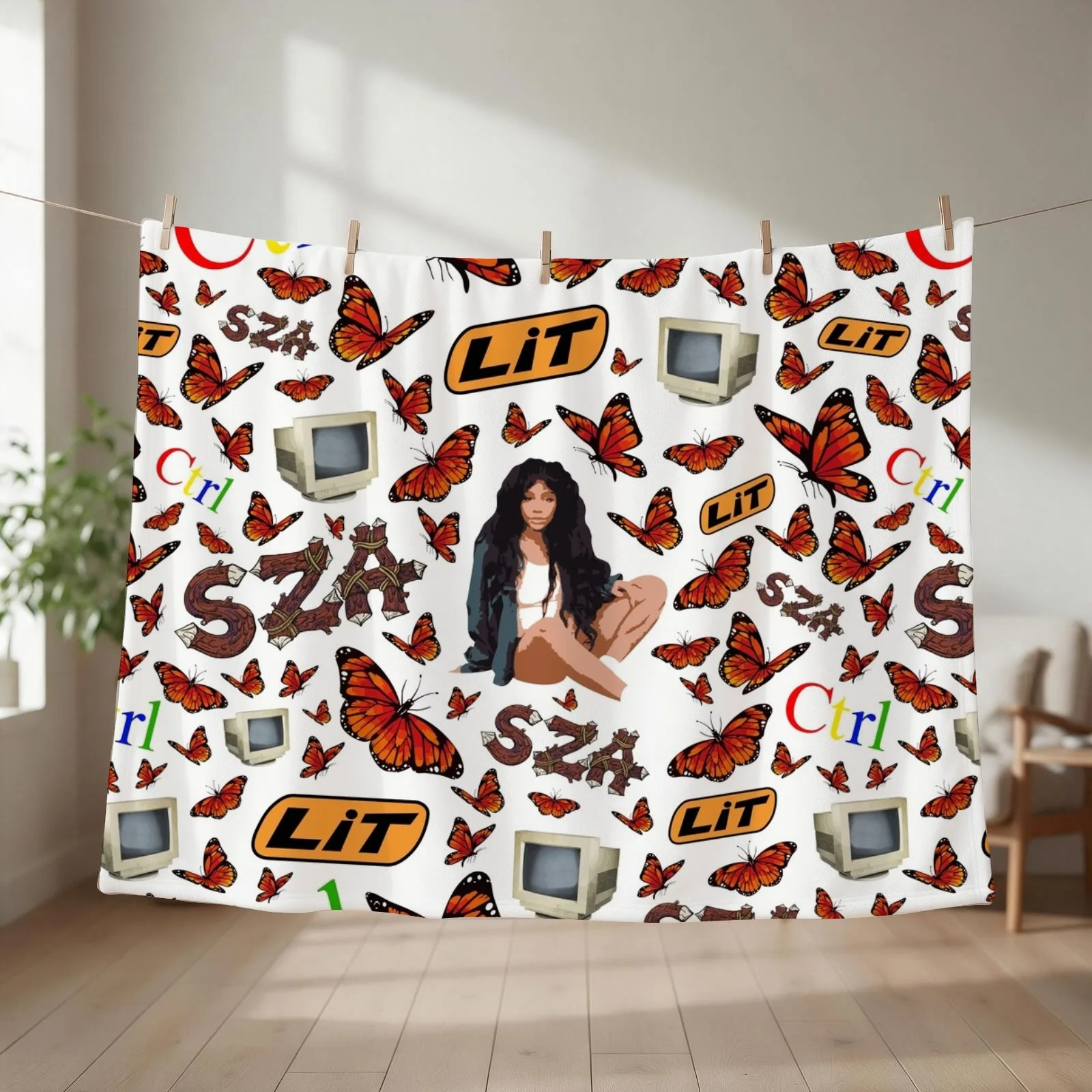 SZA Fan Pack All Over Pattern Throw Blanket Sleeping Bag Plaid on the sofa Moving Blankets Sofas Of Decoration Blankets