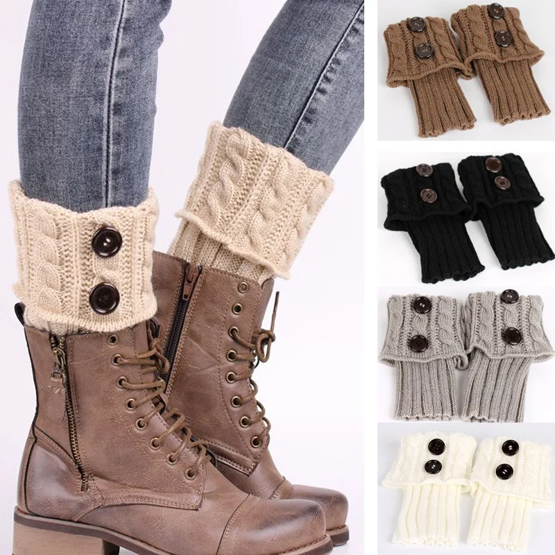 1/4Pairs Women Fried Dough Twists Wool Keep Warm Socks Solid Color Crochet Boot Leg Warmers Boot Cover Boot Toppers Gaiters